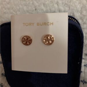 Tory Burch Rose Gold Logo Stud Earrings